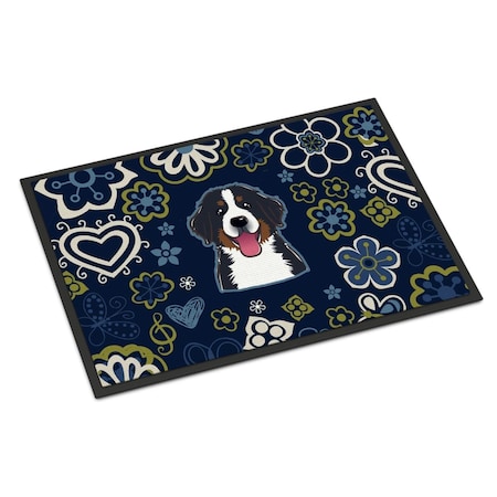 Carolines Treasures 24 x 36 in. Blue Flowers Bernese Mountain Dog Indoor or Outdoor Mat BB5088JMAT
